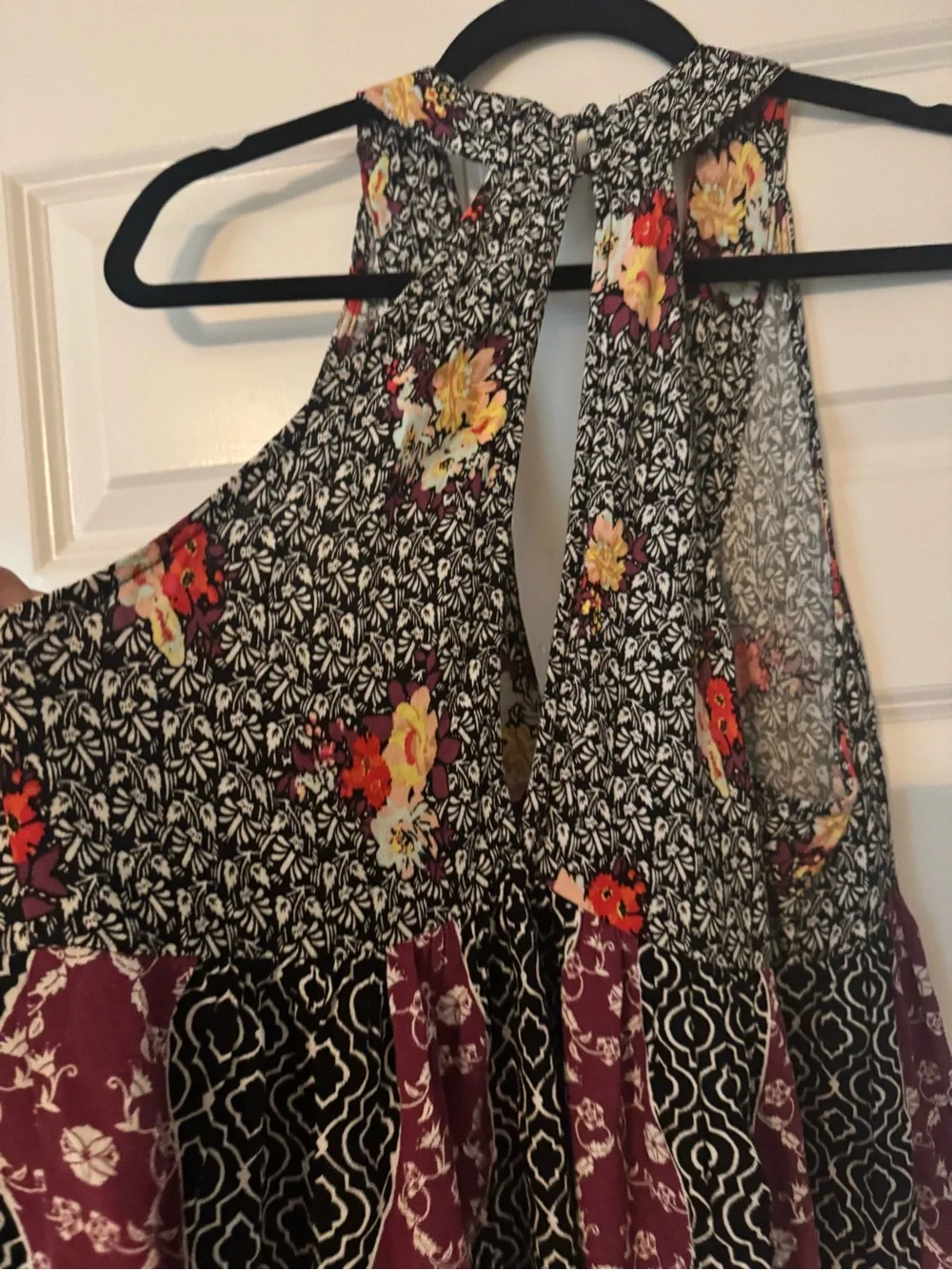 Free People Floral Patchwork Deep V Tank Top - Black & Purple